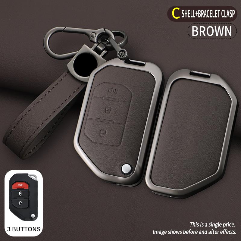 Interior Mouldings Car Flip Key Case Cover Shell Fob For Jeep Gladiator JT Sahara JLU Wrangler JL Rubicon 2018 2019 Alloy Leathe