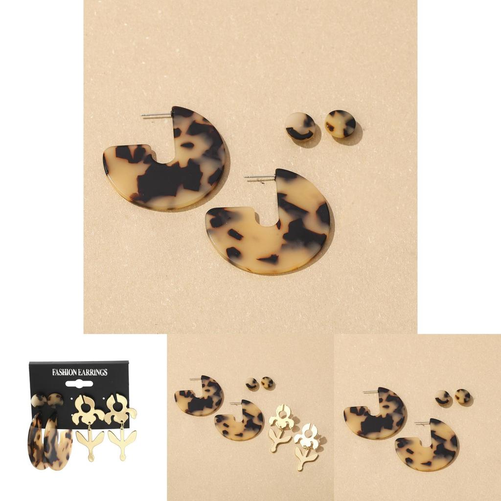 Chic Leopard Print Acetate Star Earrings Modern Alloy Design Perfect For Summer