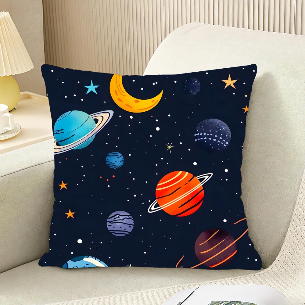 Outer Space Spaceship Astronaut Cushion Cover Reversible Plush Pillow Cover For Car Sofa Bedroom Decorative Gift Pillowcase