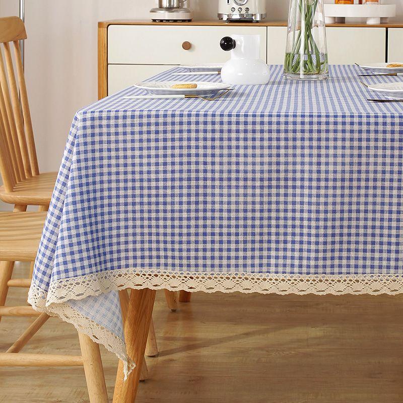 Green Grass Tablecloth, Cotton-Linen Fabric Minimalist Lace Desk Mat, Rectangular Coffee Tablecloth