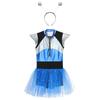 Kids Alien Cosplay Costume Short Sleeve Patchwork Shiny Spangles Dress Bodysuit with Alien Hair Hoop Set for Halloween Party Performance