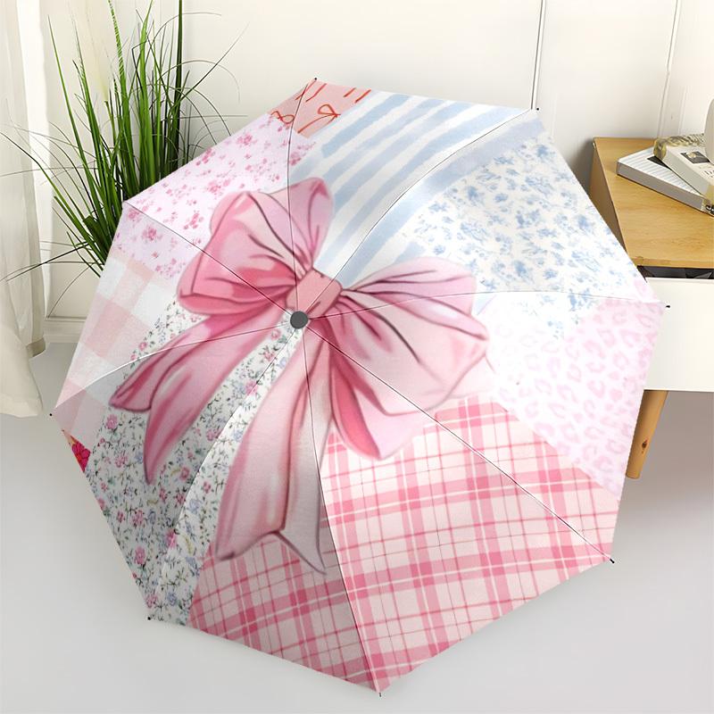 

1pc Pink Bow Decorative Automatic Folding Umbrella, 8-Rib Iron Frame, Casual Outdoor Accessory for Birthday Festival Gifts yy251128212