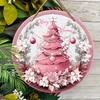 Wooden Pink Christmas Sign, Merry Christmas Round Ornament for Front Door Wall Hanging Decor, Ideal Christmas Gift