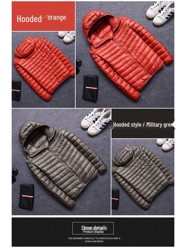 Men's Lightweight Down Cotton Hooded Jacket - Short Style, Plus Size, Winter Stand-Up Collar Coat Trend