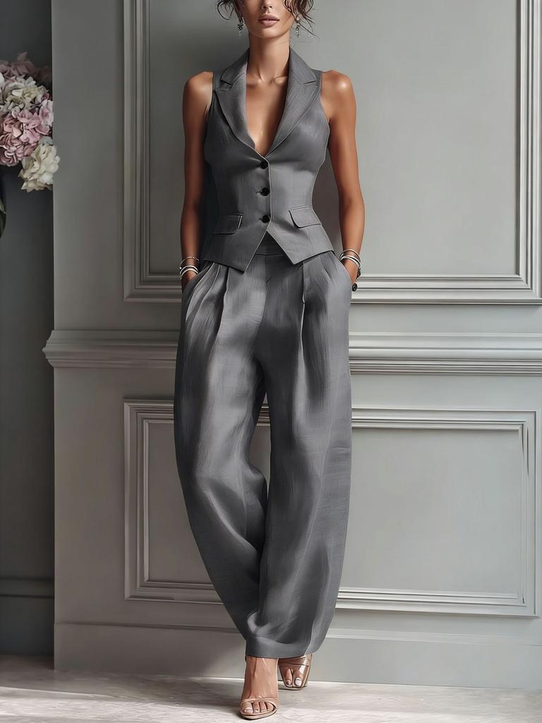 1116 Summer European and American Style Fashion Casual Single-breasted Vest + Casual Pants Suit Lazy Style Fashion Versatile