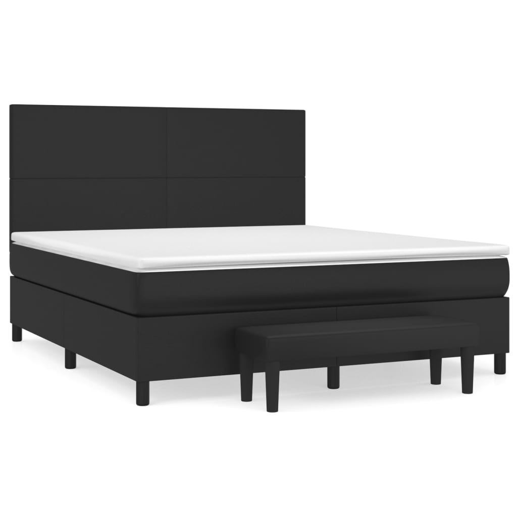 Box Spring Bed with Mattress Black 180 X 200 Cm Faux Leather