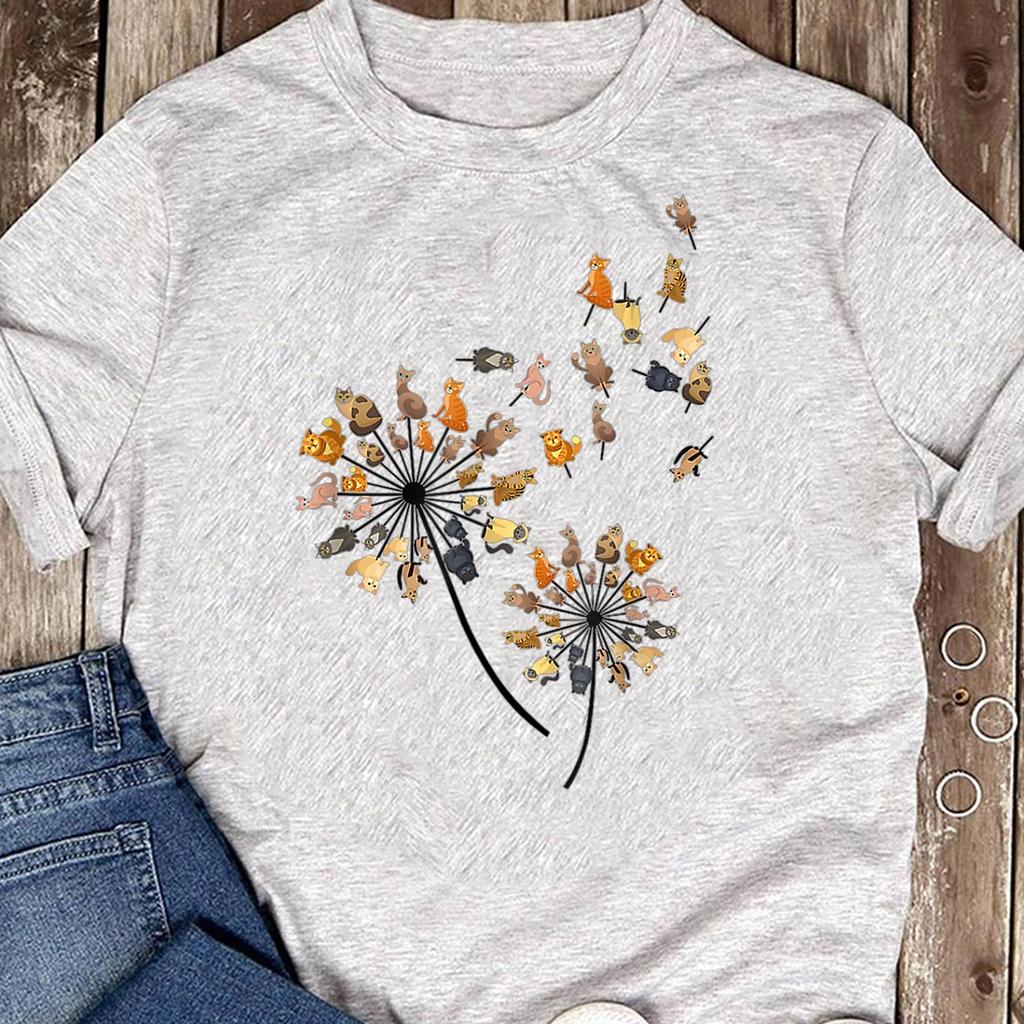 Flower Cat Dandelion Funny Animal Lovers Tees Men Women T-Shirt - Gift for Cat Lovers - Funny Cat - Pet Tee - Mother's Day