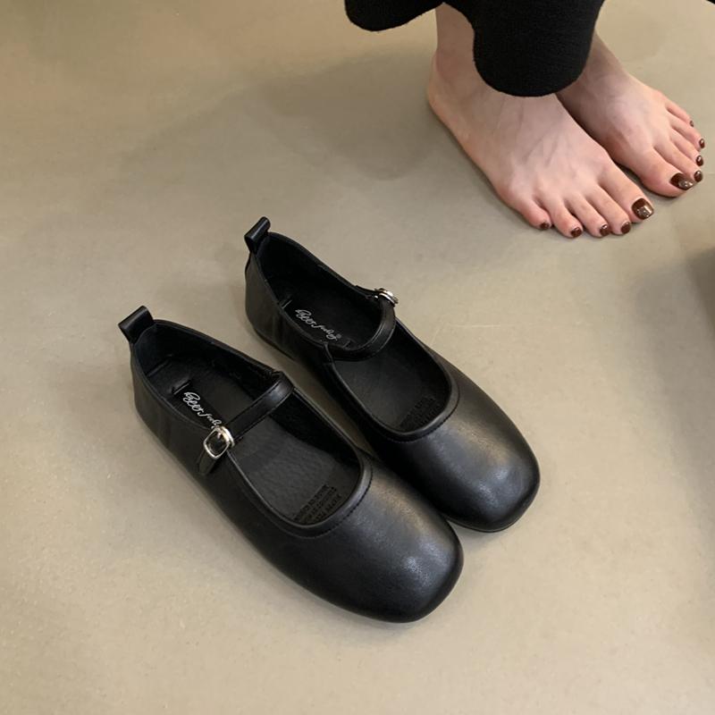 Fashion SUOJIALUN Autumn Women Flat Shoes Fashion Round Toe Shallow Slip On Mary Jane Shoes Flat Heel Ladies Elegant Outdoor Ballerinas