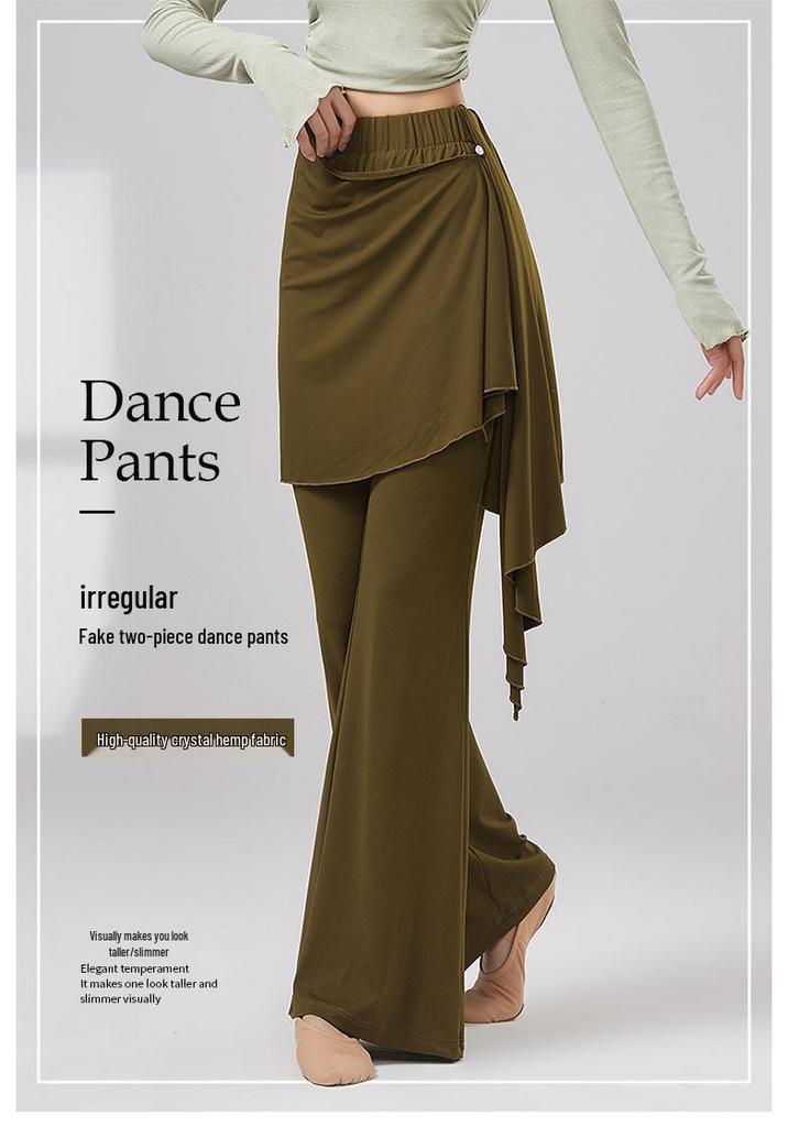 Women's Classical Dance Skirt Pants with Bell Bottoms and Drape Design
