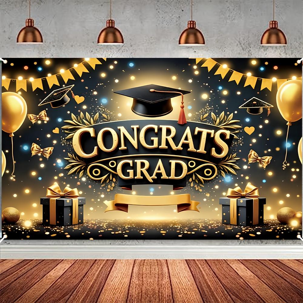 One item black and gold graduation gown congratulatory graduation decoration with balloons and gifts graduation party wall