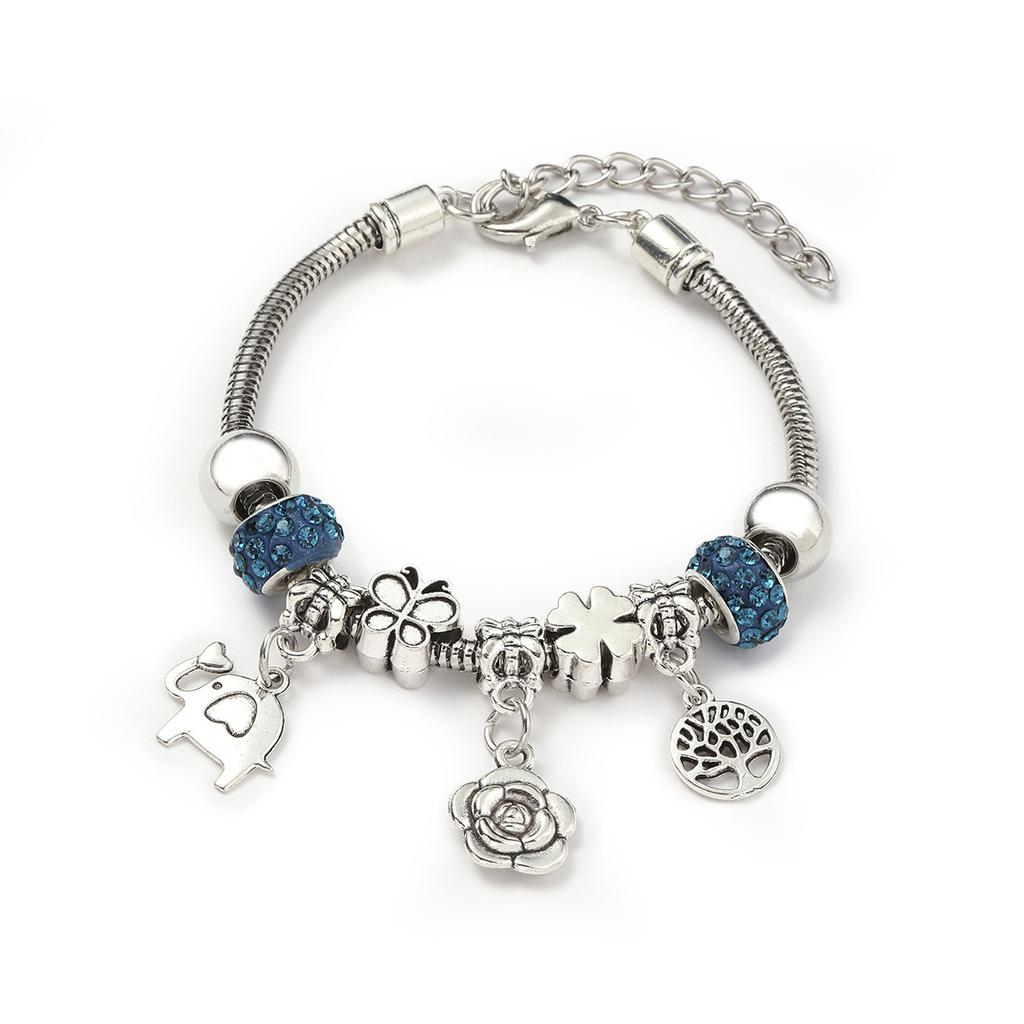 Vintage Handmade Alloy Large Hole Glass Bead Elephant Tree of Life Design Transparent Bracelet Multiple Styles Available