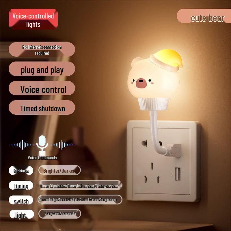 Cartoon Cute Smart Voice-Controlled Night Light USB Bedside Lamp with Sleep Aid