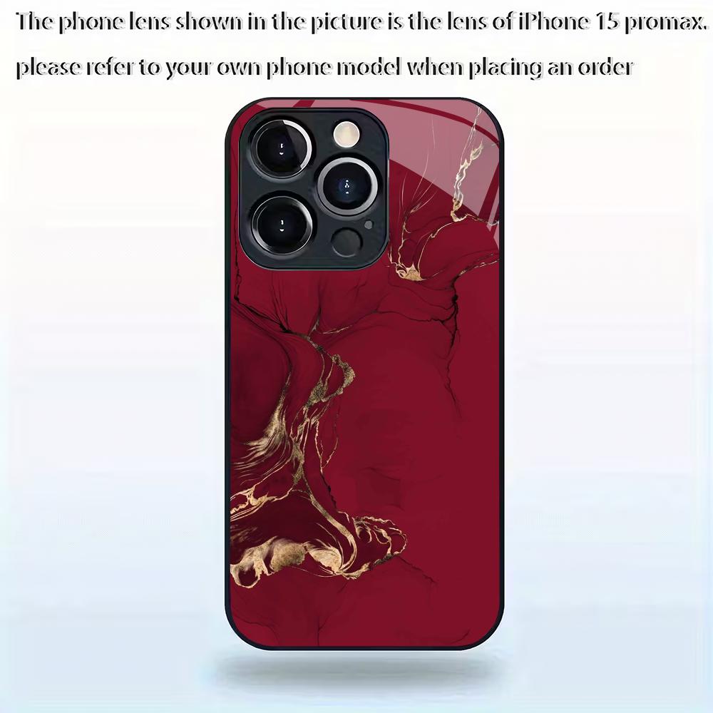 Red Textured Pattern Glass Mobile Phone Case Suitable for iPhone 17/16/15/14/13/12/11Pro Max All-inclusive Anti-fall Back Cover
