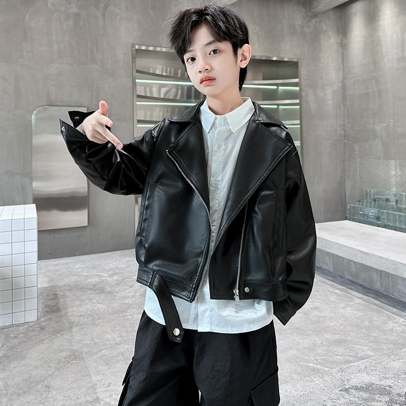 Children's Clothing, Boys' Spring Clothing, Leather Jacket, 2026 New Spring and Autumn Style Jacket, Mid Size Boys' Spring Clothing Trend