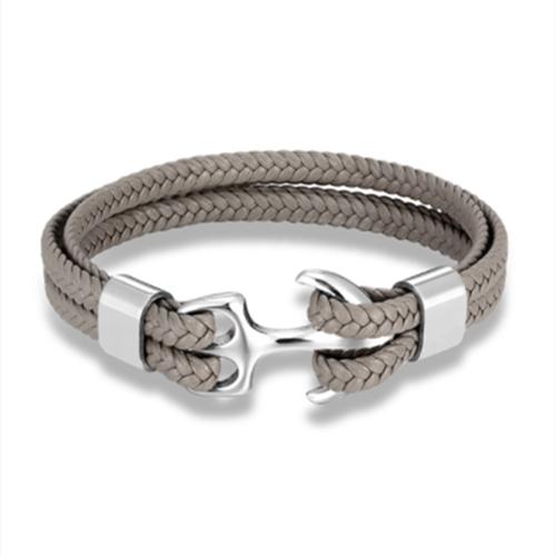 Leather Bracelet for Men Black Braid Multilayer Rope Chain Stainless Steel Anchor Male Jewelry Pulseras Gifts