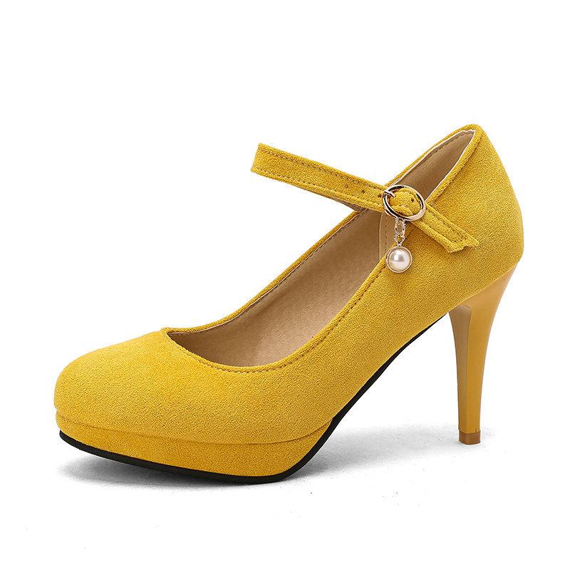 Plus Size 33-43 Brand Women's Pumps Ladies Platform Mary Janes Pumps Fashion Suede Thin High Heels Party Vintage Woman Shoes