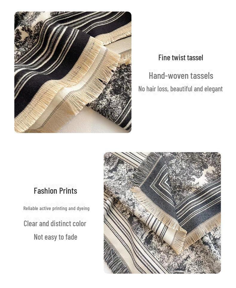 Luxury Imitation Cashmere Shawl: 140cm Square, Warm & Thick with Short Tassels
