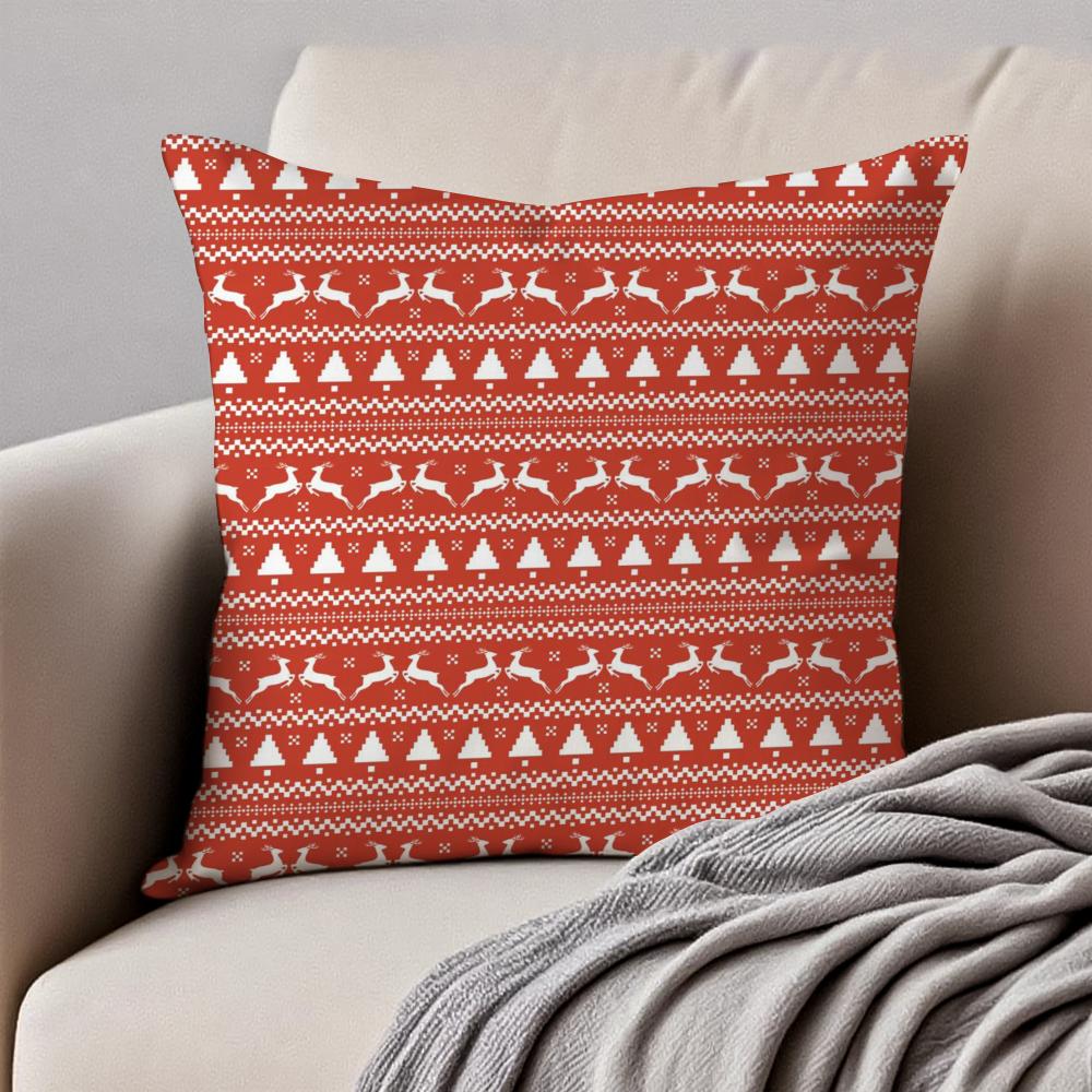 Christmas Reindeer Cushion Cover Pillowcase Antidustmite Invisible Zipper Short Plush Sofa Cushion