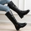 Oberschenkelhohe Stiefel Braun Damen Vintage Kunstleder Blockabsatz Reißverschluss Kniehoch Schnalle Stiefel Warm halten Runde Zehen Schuhe Britischer Stil