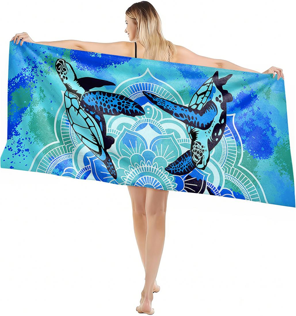 

1PC Towel Azure Sea and animals Turtule arts for family friend Quick-Dry Beach Towel For Yoga Tourism Beach GYM Camping Swimming W40*H60(CM)