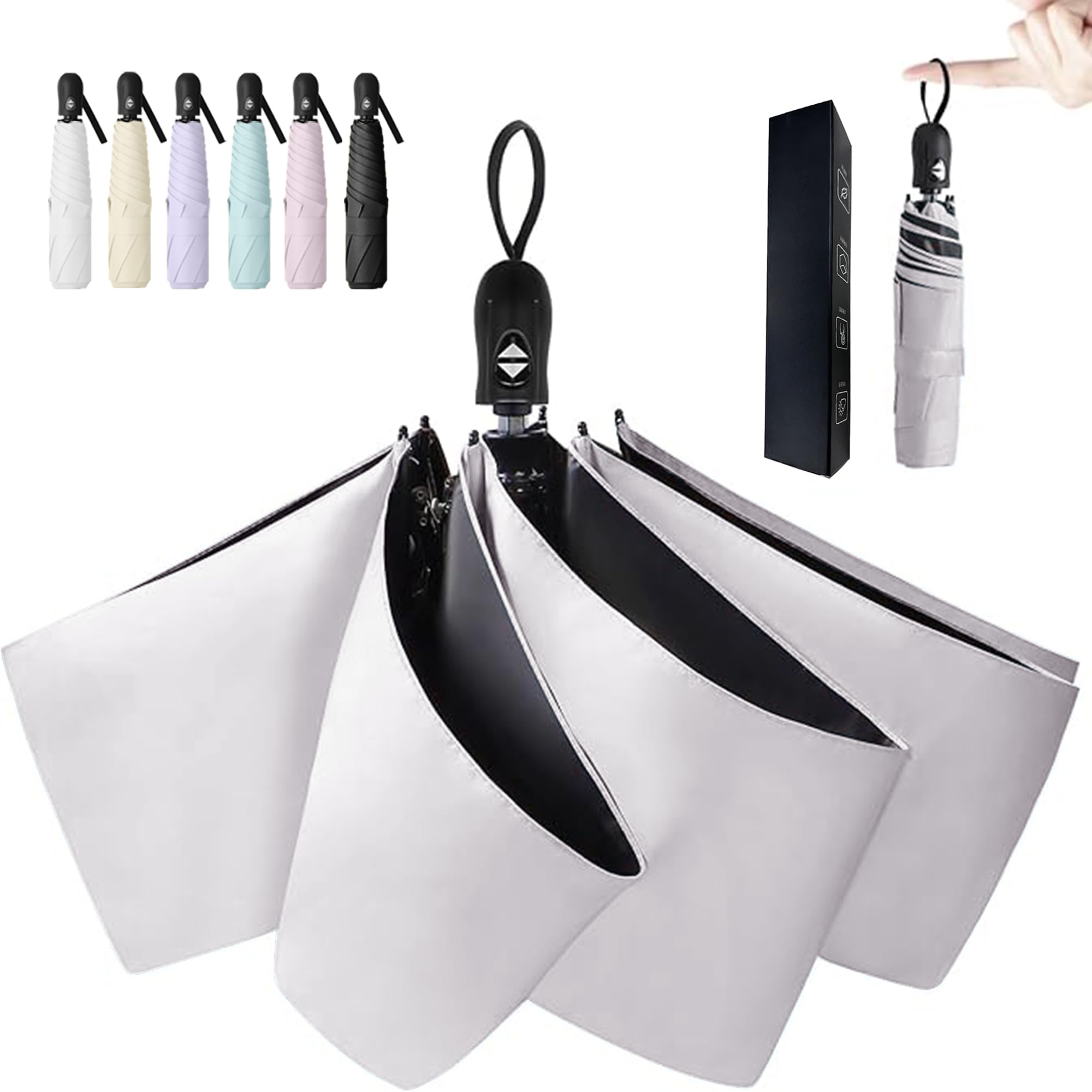 

AYO UV Complete Light Heat Automatic Folding UV Suitable for Sun and Perfect for Day or White Parasol, Ultra-Lightweight, 100% Protection, Blocking, белый