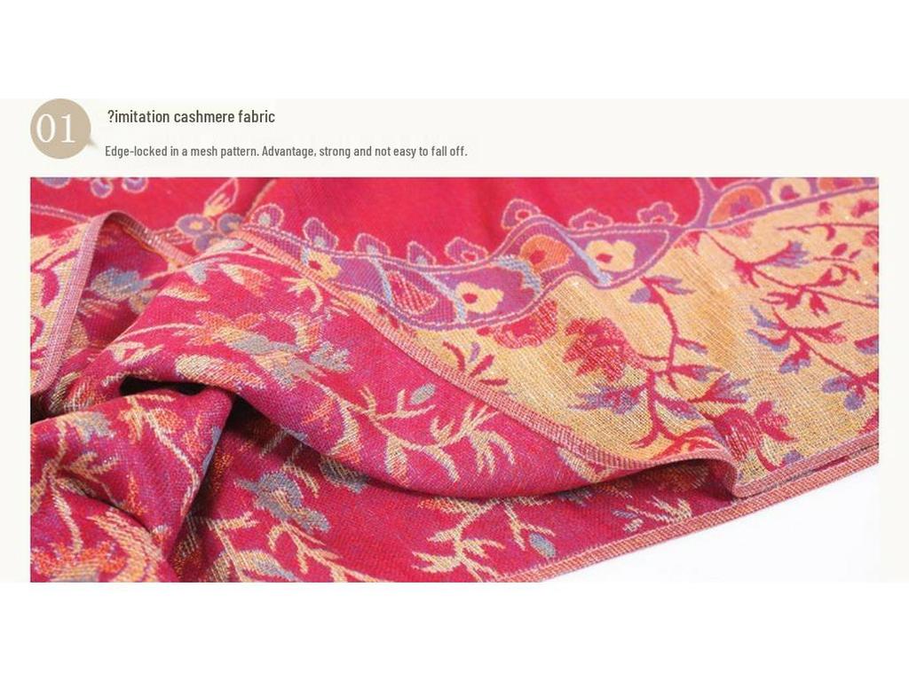 Ethnic Style Double-Sided Gold Thread Jacquard Women's Cheongsam Shawl Scarf - Thickened for Autumn and Winter