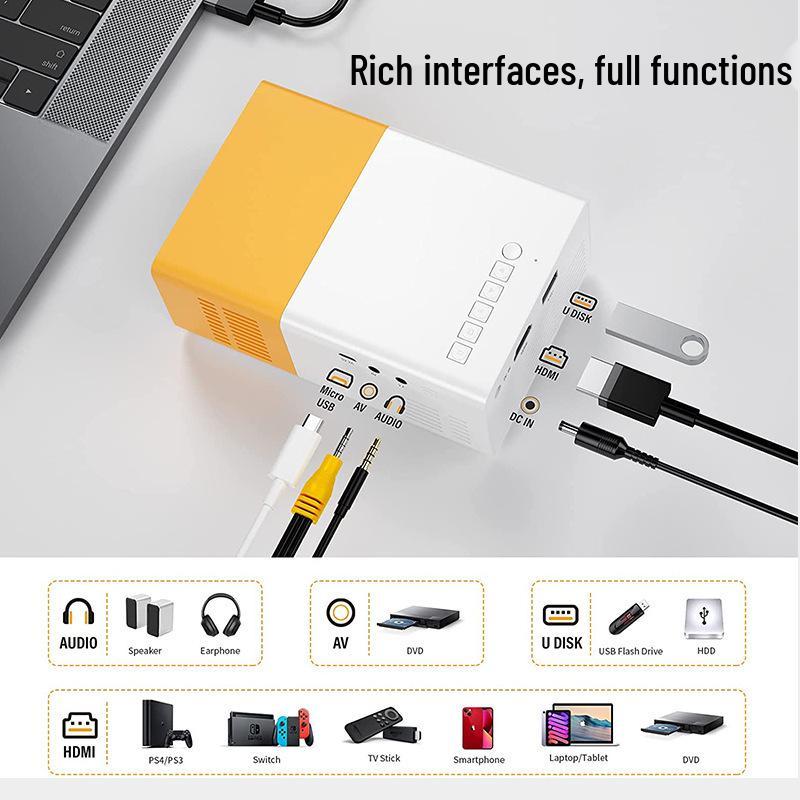 Beliebter YG300 Gelb-Weiß Mini-Projektor: Tragbarer HD-Projektor für Kinder, ideal für den Heimgebrauch