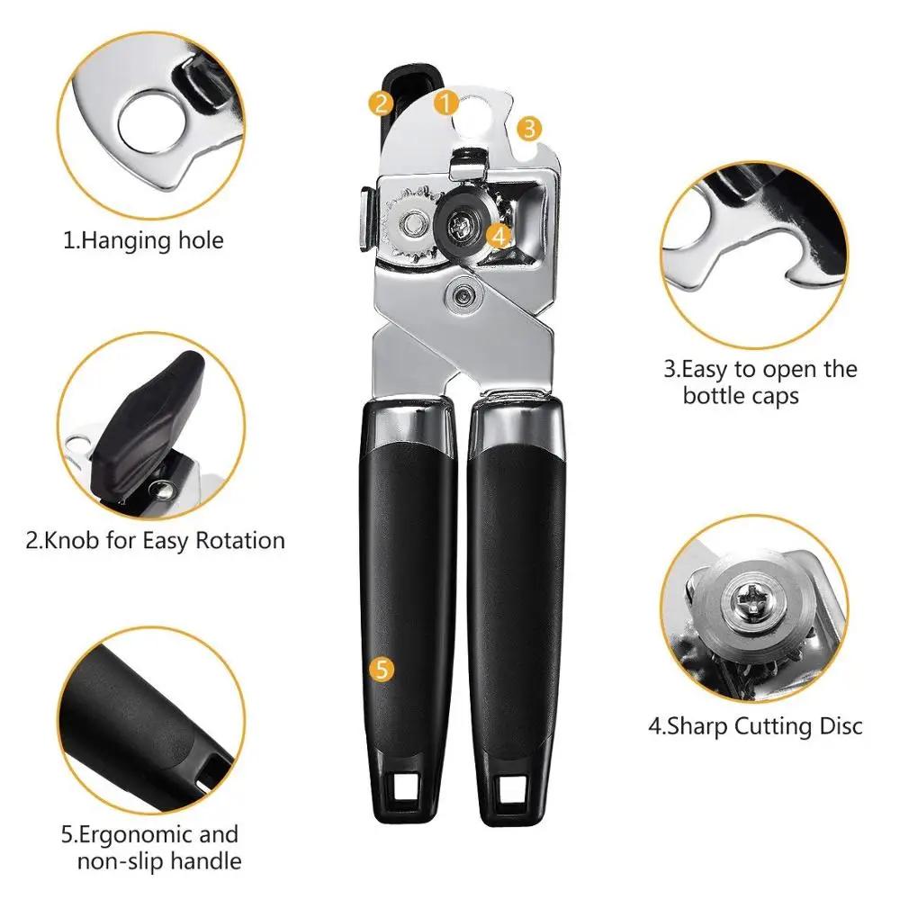 3 in 1 Manual Stainless Steel Can Opener Multifunction Professional Ergonomic Side Cut Safety Bottle Opener Knife Kitchen Tools