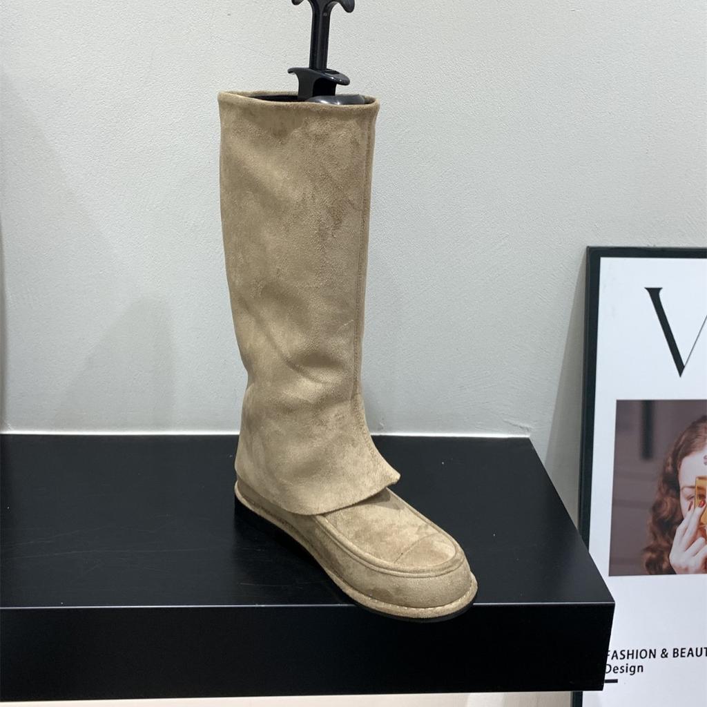 Khaki Pants Tube Boots Knight Boots Women's Boots 2025 Autumn and Winter Vintage Suede Skinny Boots Medium Boots