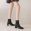 Krazing Pot Sheepskin Autumn Winter Shoes Thick High Heels Big Size 43 Modern Boots Square Toe Keep Warm Zip Pleated Design Ankle Boots
