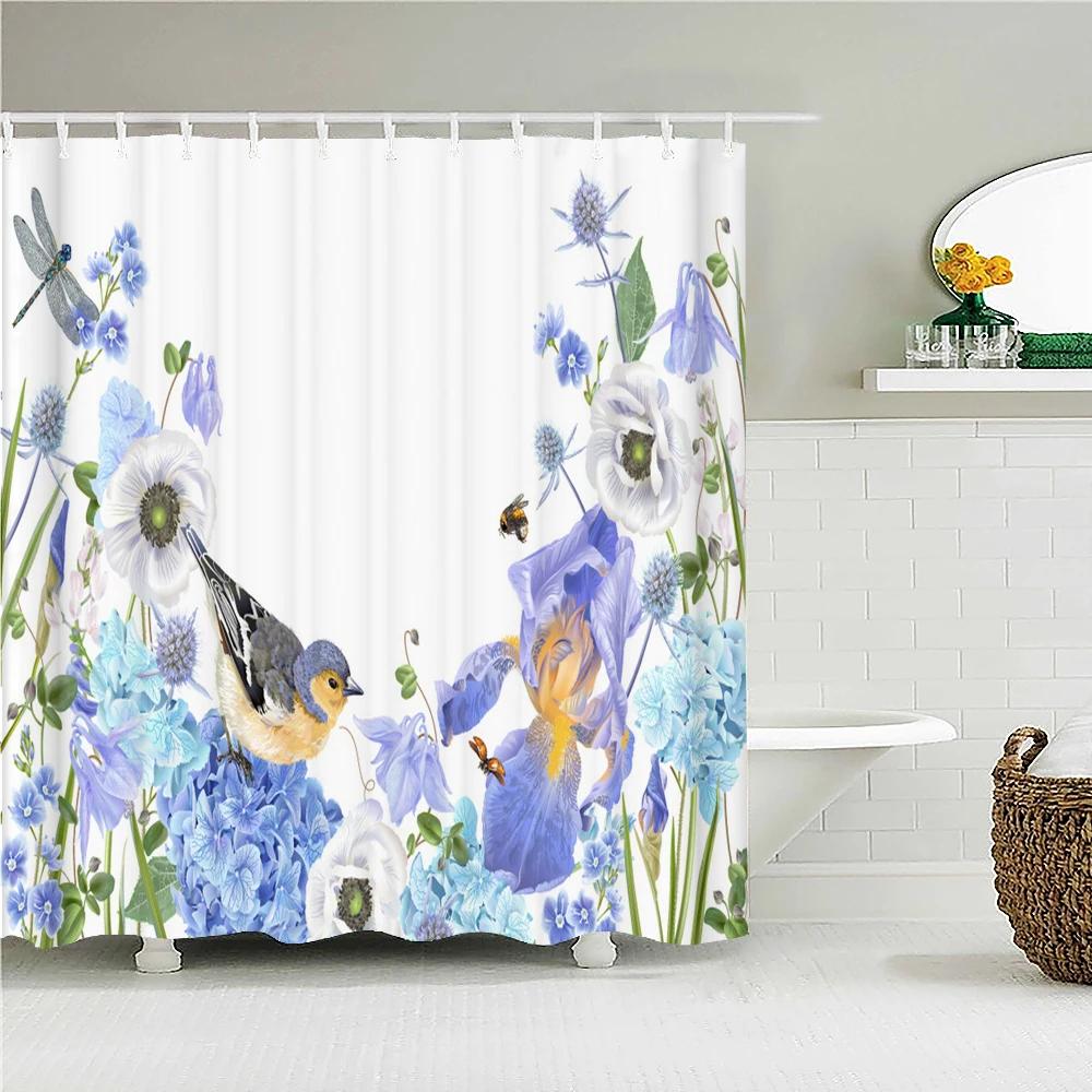 Tropical Plants Animals Bathroom Curtains Green Leaf Plant Waterproof Polyester Shower Curtain Nordic Home Bath Room Decoration
