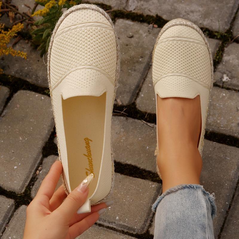 Spring and Autumn New Flying Woven Shoes Women's Shallow Mouth One Pedal Casual Shoes Comfortable and Lightweight Hemp Rope Large Size Flat Shoes