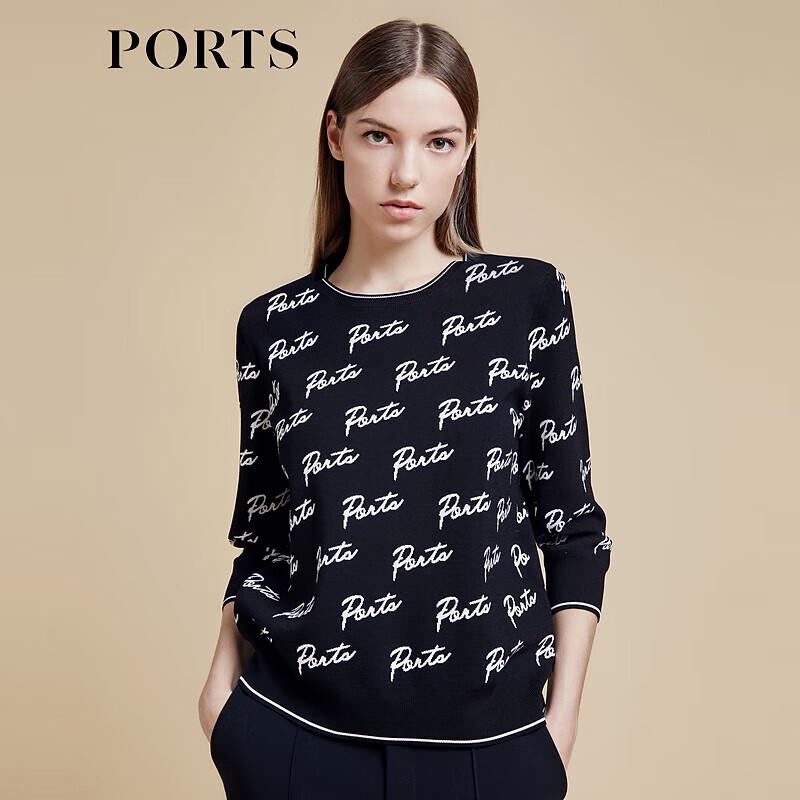 PORTS Women's Spring/Summer Color-block Logo Jacquard Knit Sweater