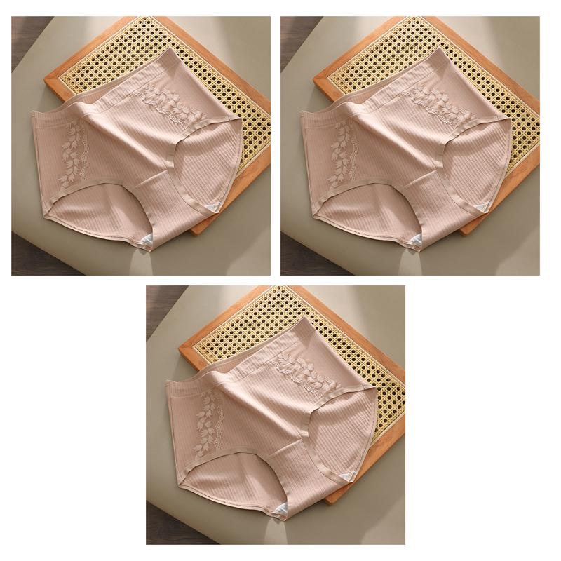 3 PCS Plus Size Underwear Women High Waist Cotton Panties Breathable Floral Lace Briefs for Middle Aged Mom Ladies Briefs XL XXL 3XL 4XL 5XL