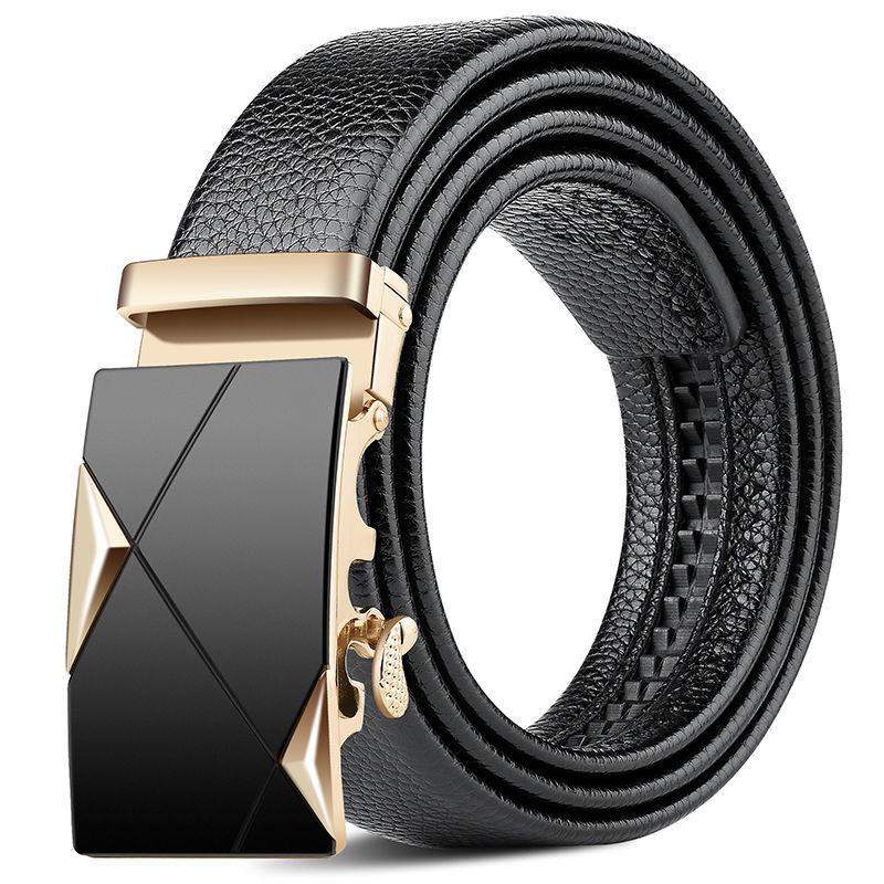 Men's Belt Genuine Leather Business Automatic Buckle Two-layer Cowhide Trendy Young Men's Trousers Belt