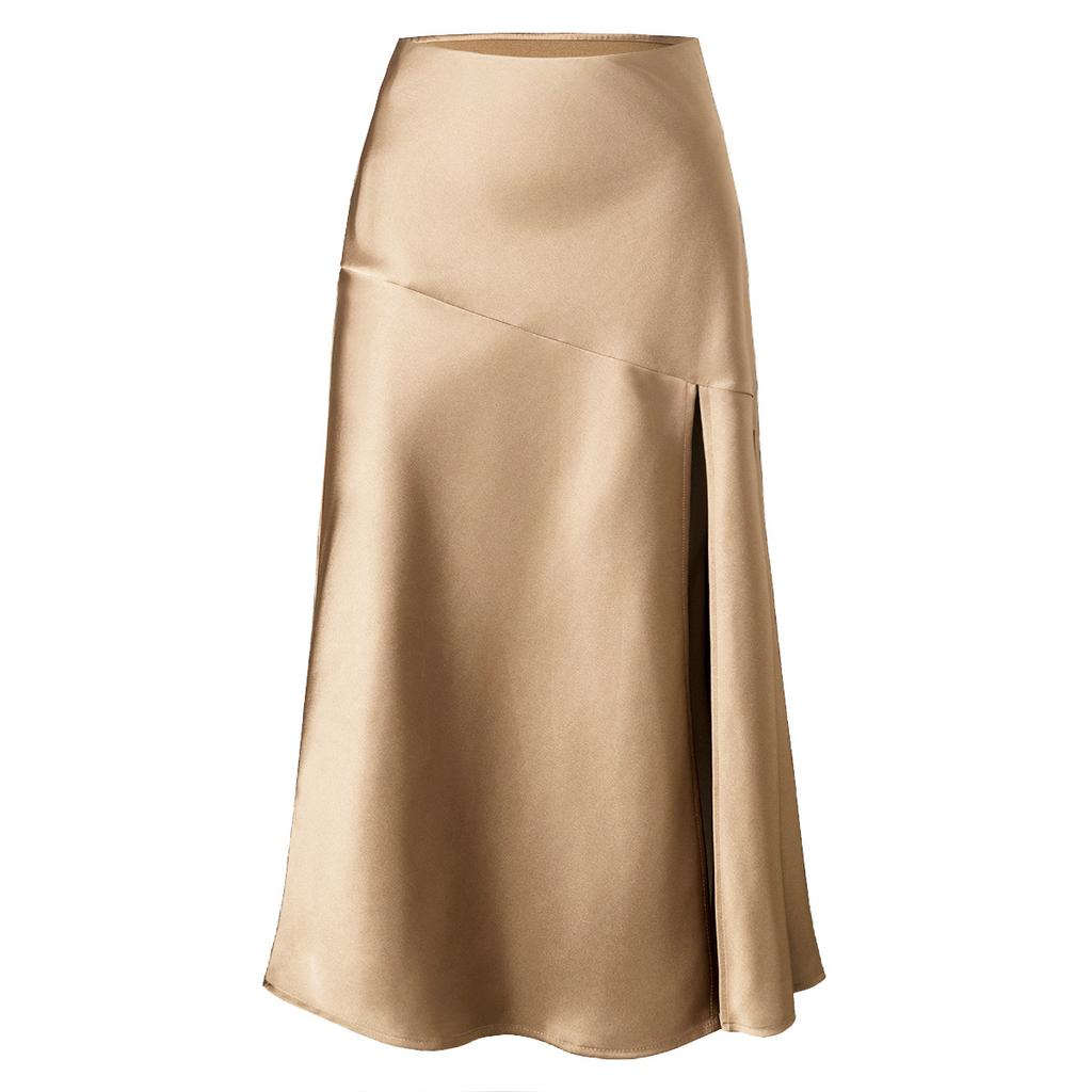 Women's New Satin Bustier High-waisted Elastic Split Long Skirt Sexy Splicing Package Hip Skirt Female