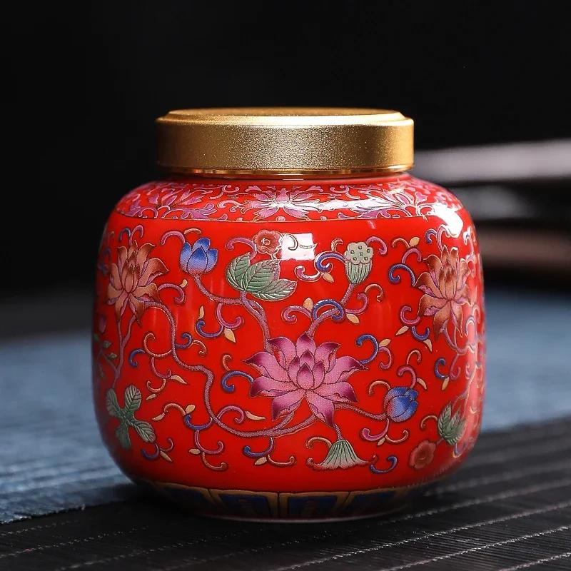 

Exquisite Enamel Portable Tea Jar Ceramic Sealed Tea Caddy Home Coffee Storage Jar Tea Accessories Moisture-proof Storage Jar 5x8cm 200ml
