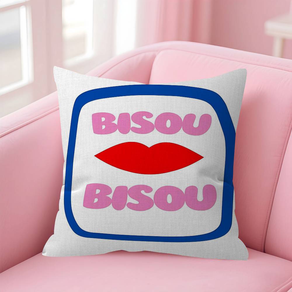 

Maximalist Eclectic Pink French Quotes Bisou Room Aesthetics Pillow Case Home Bedroom Sofa Bed Couch Pillow Cover 45x45 30x30 cm