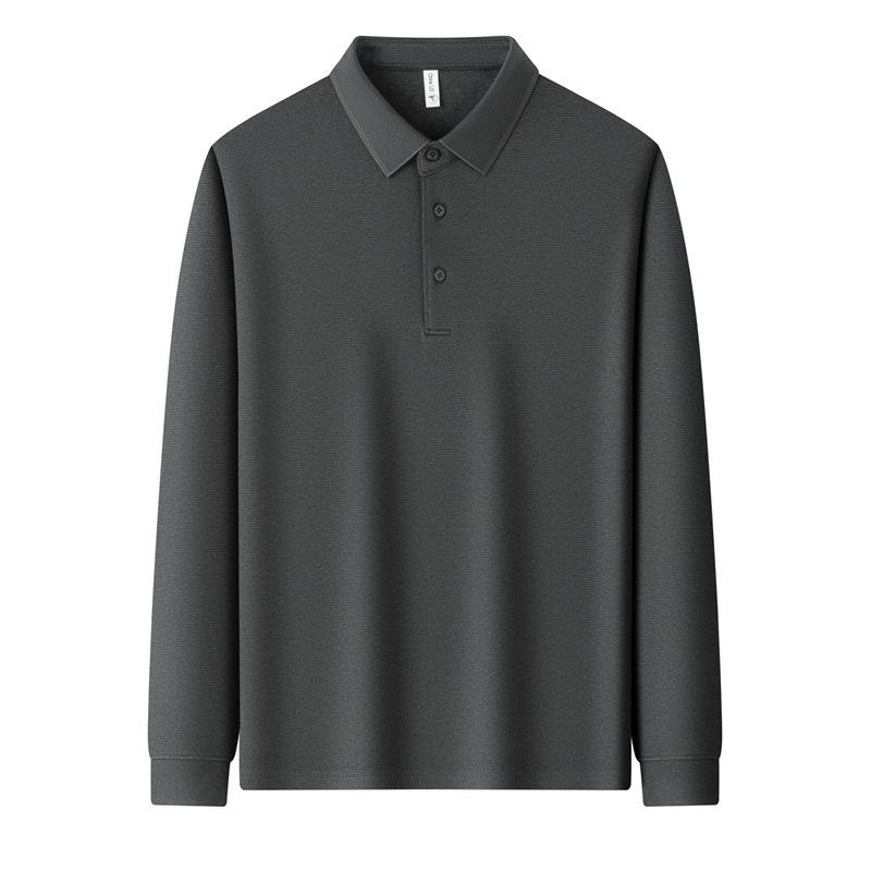 Polo Homme Haut de Gamme Laine Soie Revers Couleur Unie Manches Longues Automne Hiver Décontracté d'Affaires T-shirt