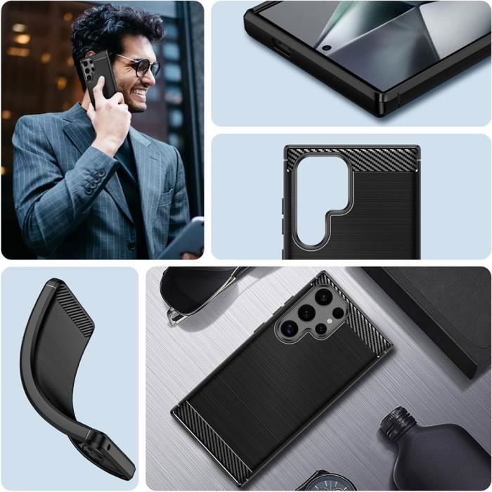 Coque de protection - BOOLING - pour Samsung Galaxy S24 Ultra - Silicone - Fibre de Carbone - Noir