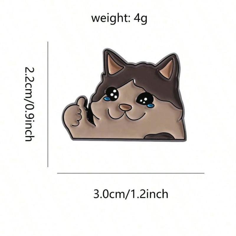1PC Happy Crying Thumbs-Up Cat Enamel Pin, Cute Animal Badges