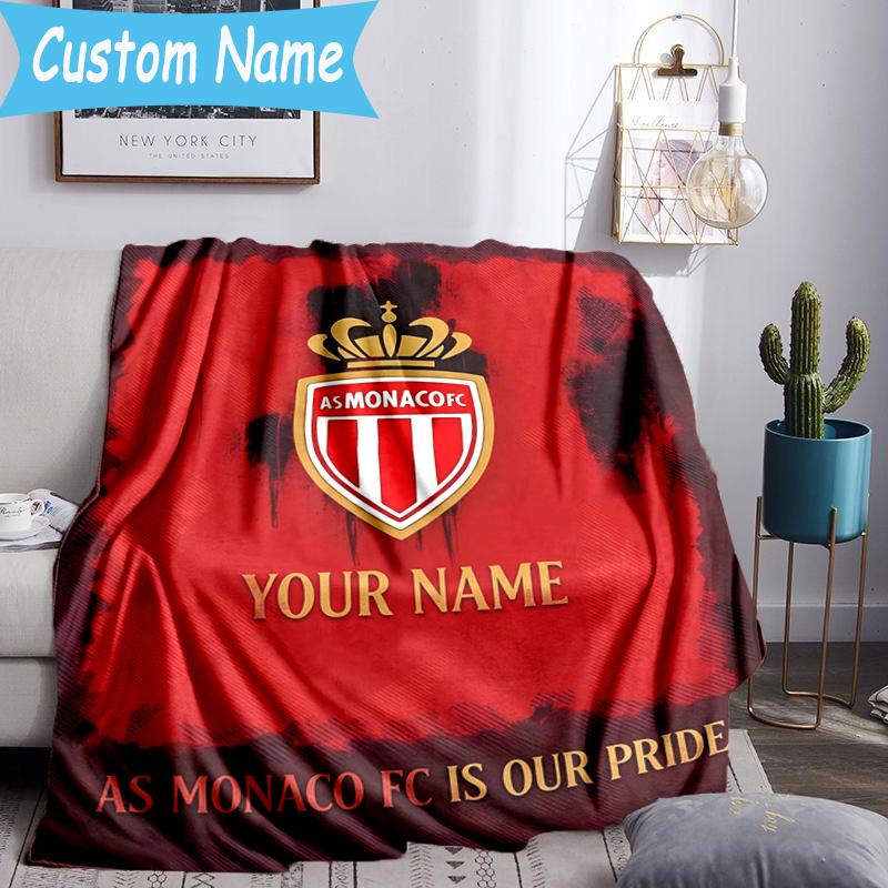 Custom Name Monaco Crest Emblem Flannel Blanket, Use for Birthday/Holiday Gift, Soft Blanket for Sofa/Bed/Camping/Office, Home Decor