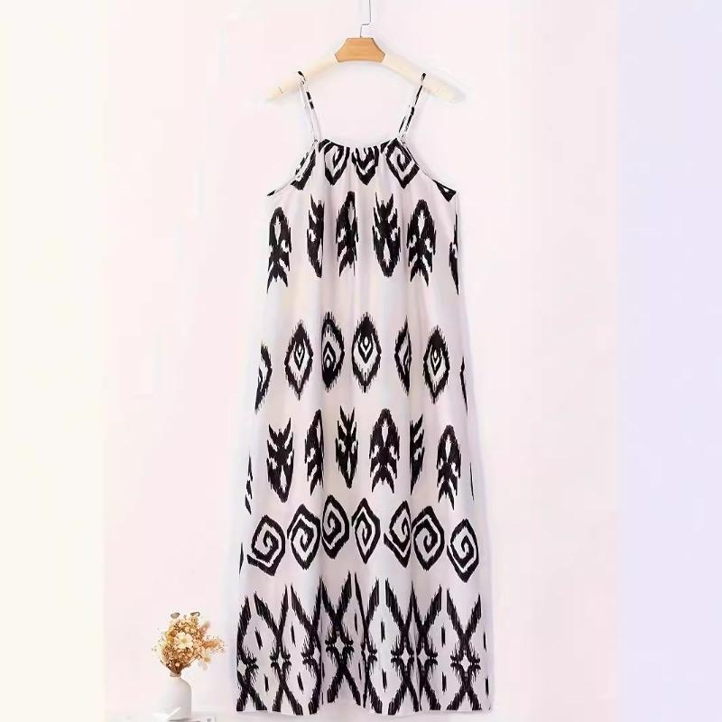 Summer Women's Sleeveless Pullover Halter Dress Fashion Loose Printed Long Dress