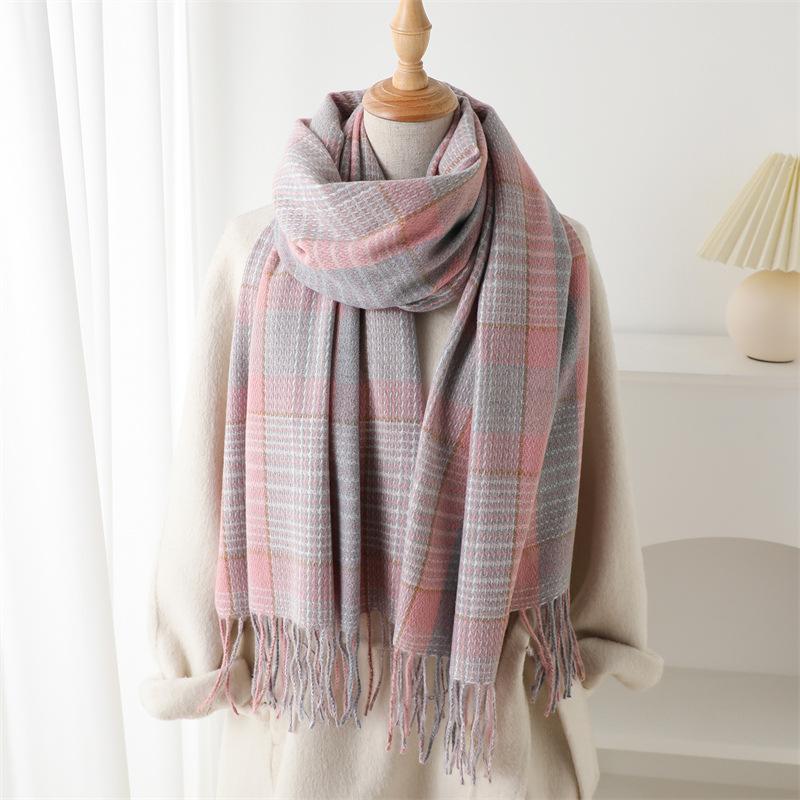 Imitation Cashmere Literary Plaid Warm Shawl Scarf Autumn And Winter Fashion Atmosphere Couple Versatile Fringed Scarf