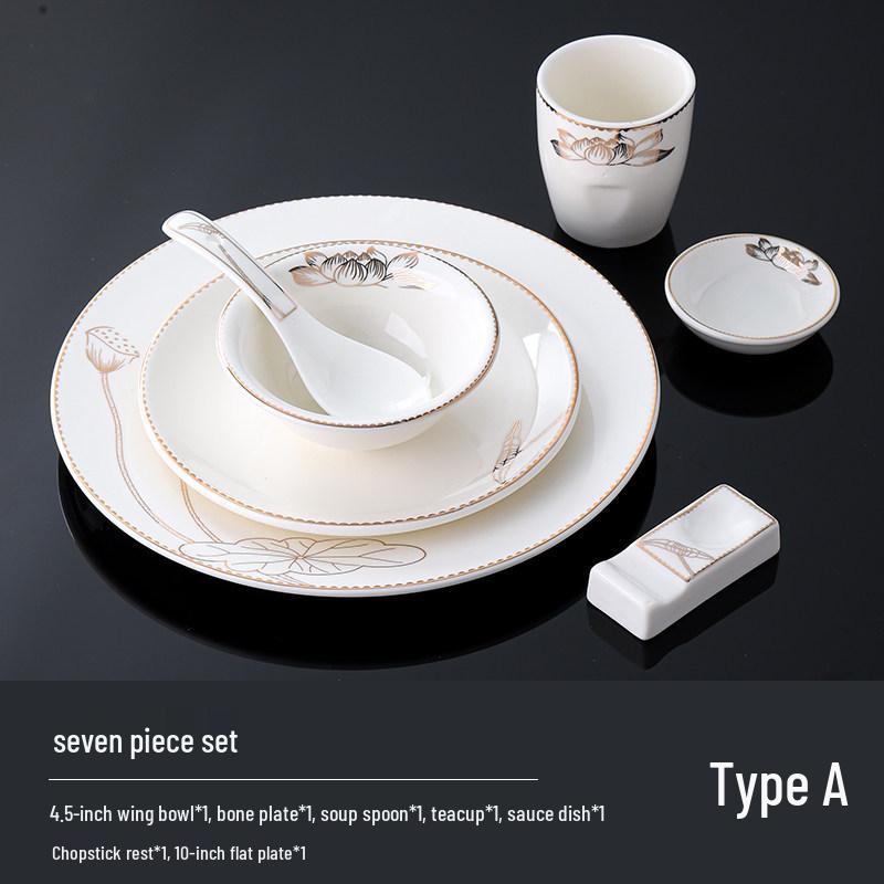 Hotel Restaurant Ceramic Tableware Set: Plates, Bowls, Cutlery, Chopsticks for Private Rooms - 7 or 8 Pieces
