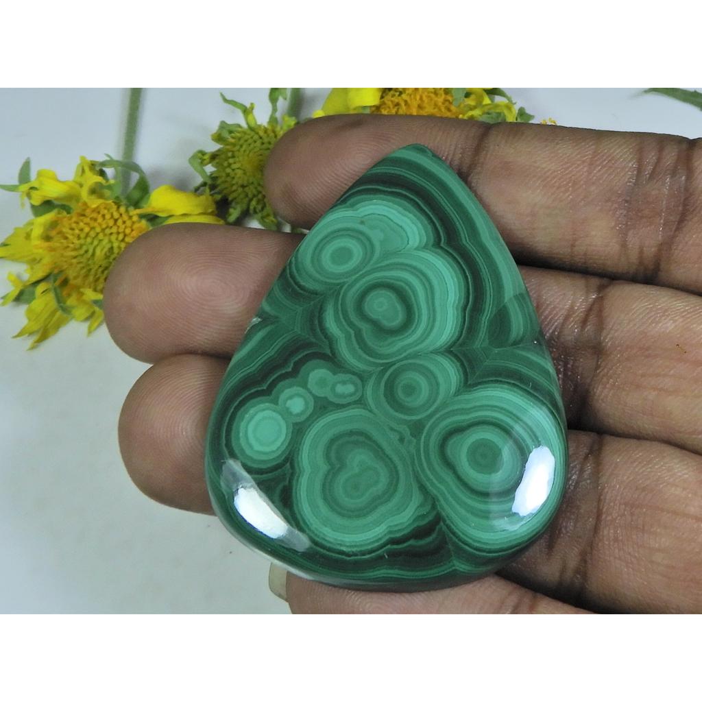 AA++ Natural Green Malachite Pear Cabochon Loose Gemstone 38X50X04MM 109Cts. D-68