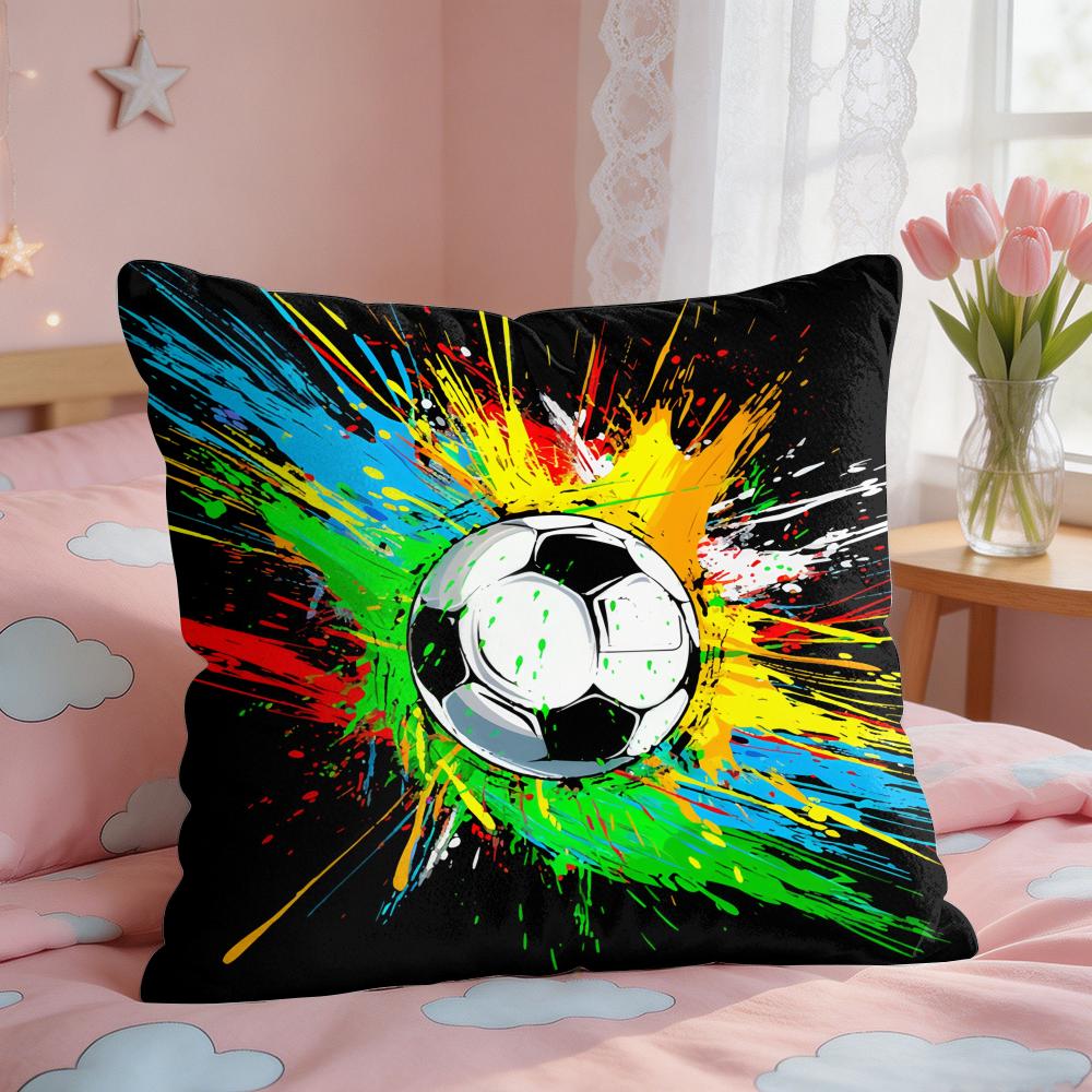 New Football Print Art Cushion Cover Square Short Plush Pillow Case Living Room Sofa Home Decor Funda X