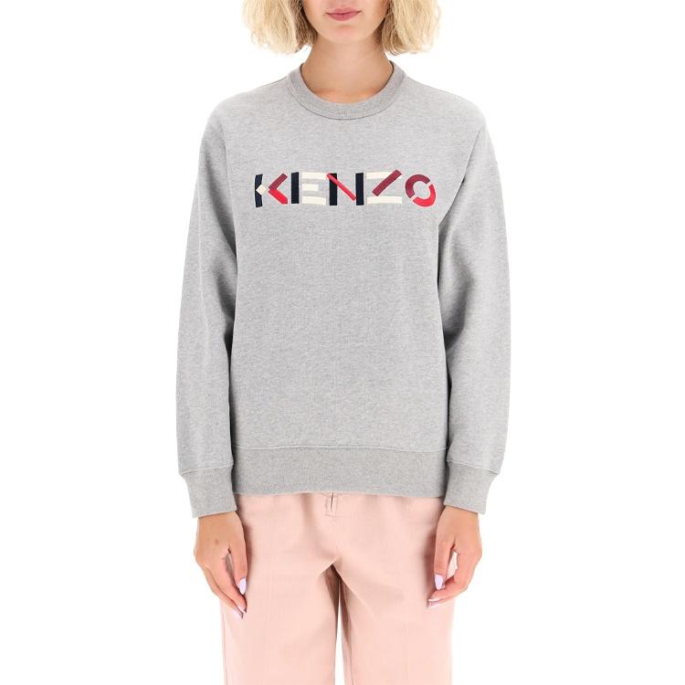 (WMNS) KENZO FW20 Cotton Embroidered Logo Pattern Fleece Lined Pearl Gray Hoodie Women's FA62SW8204MO-94