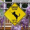 2D Flat 1pc, Drive Slow Cats At Play Aluminum Caution Sign, Metal Wall Hanging Decorative Plaque, Multipurpose Indoor/Outdoor Use, English Text