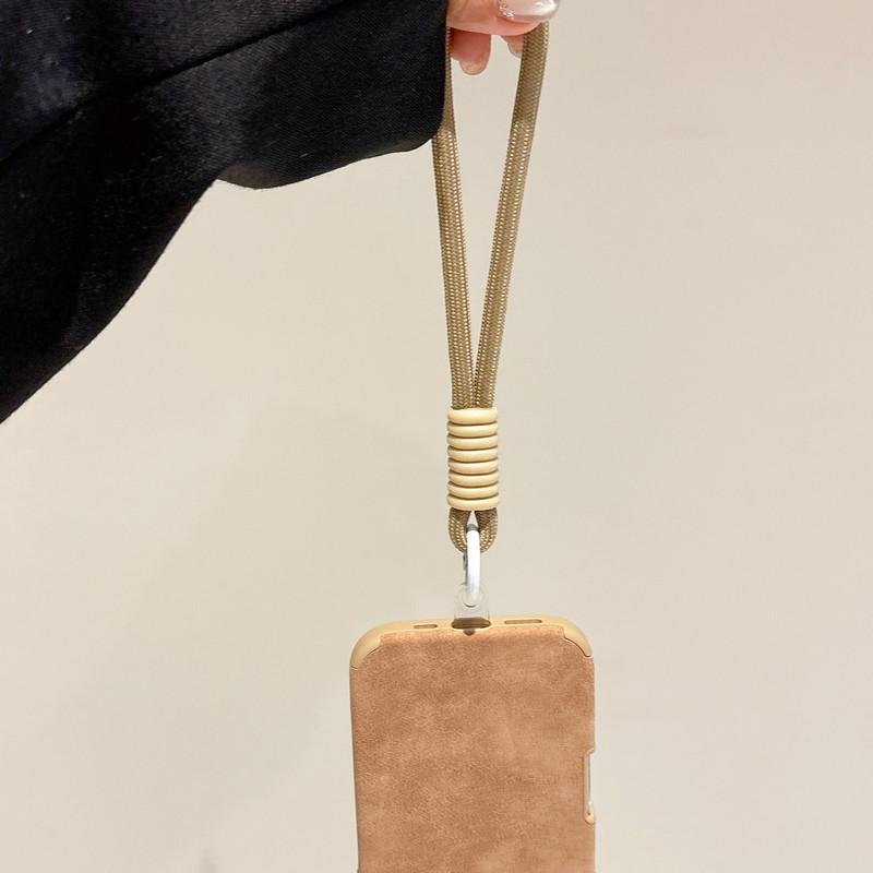 Simple Pure Color Leather Case + Lanyard Protective Shell Soft Silicone Case for iPhone